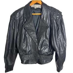 Vintage 80s Leather Bomber Jacket Laura Renee Size Medium